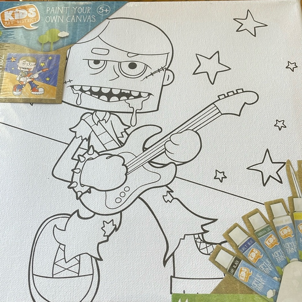 Kids Art District Paint Your Own Canvas Zombie 11 Piece Art Set NEW